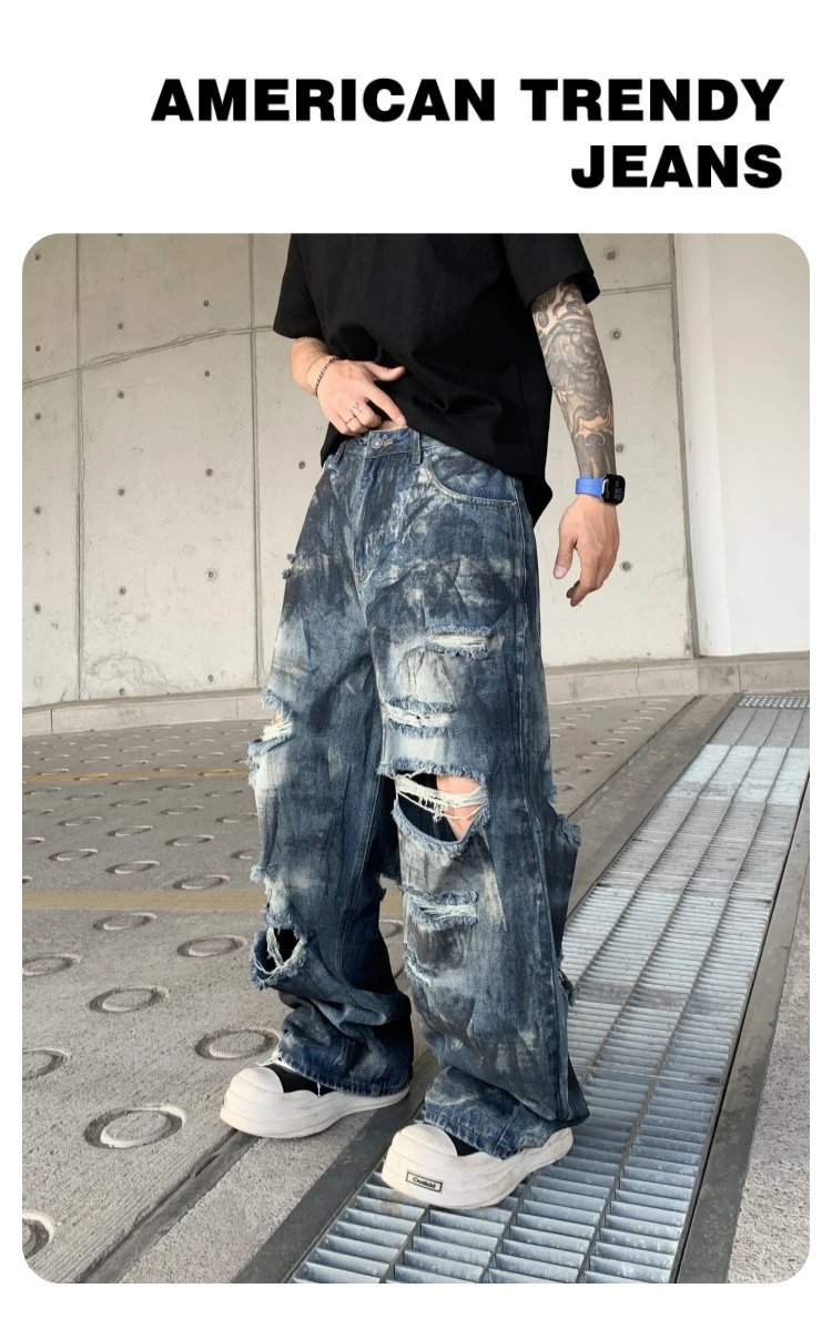 Design Distressed Oversized Baggy Jeans Gray - 2