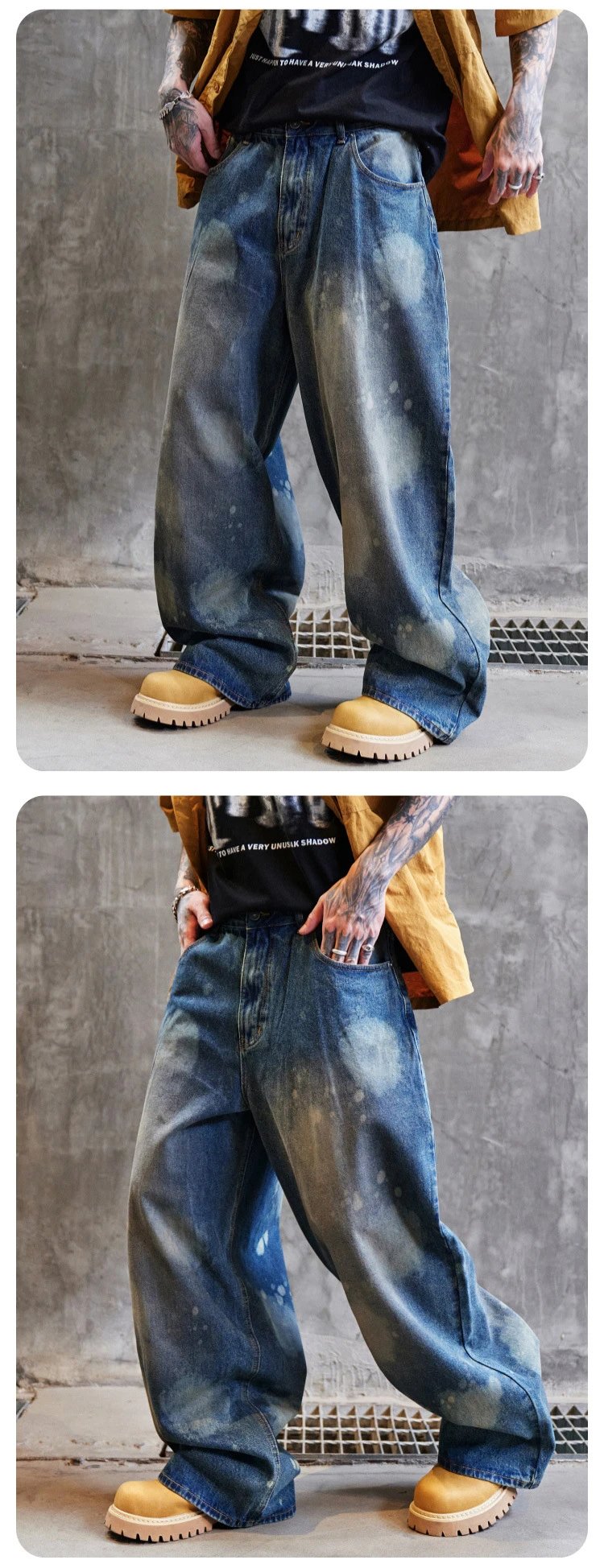 Design Distressed Oversized Baggy Jeans Gray - 29