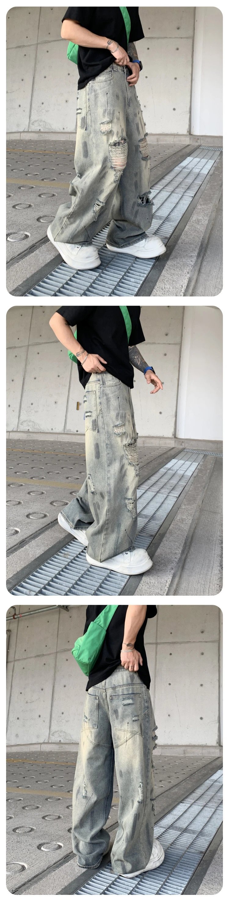 Design Distressed Oversized Baggy Jeans Gray - 36