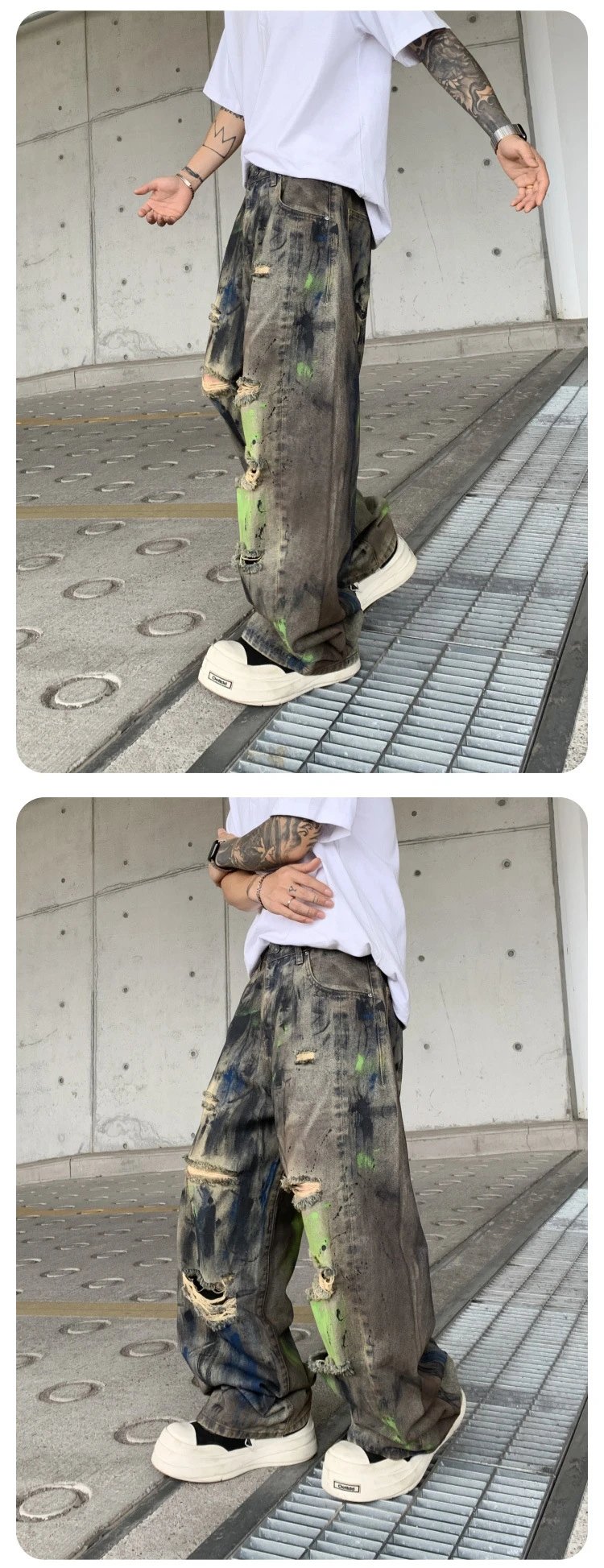 Design Distressed Oversized Baggy Jeans Gray - 15