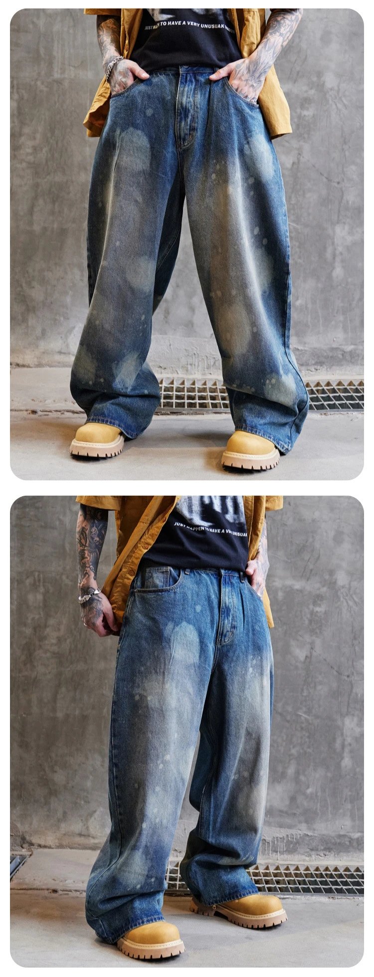 Design Distressed Oversized Baggy Jeans Gray - 28