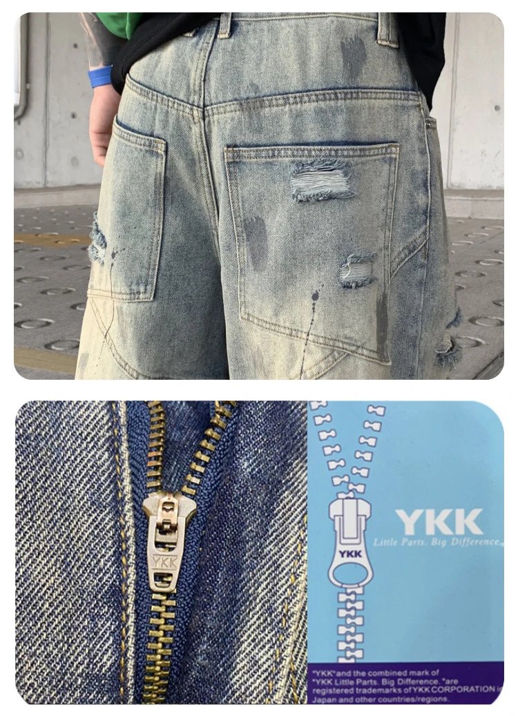 Design Distressed Oversized Baggy Jeans Gray - 33