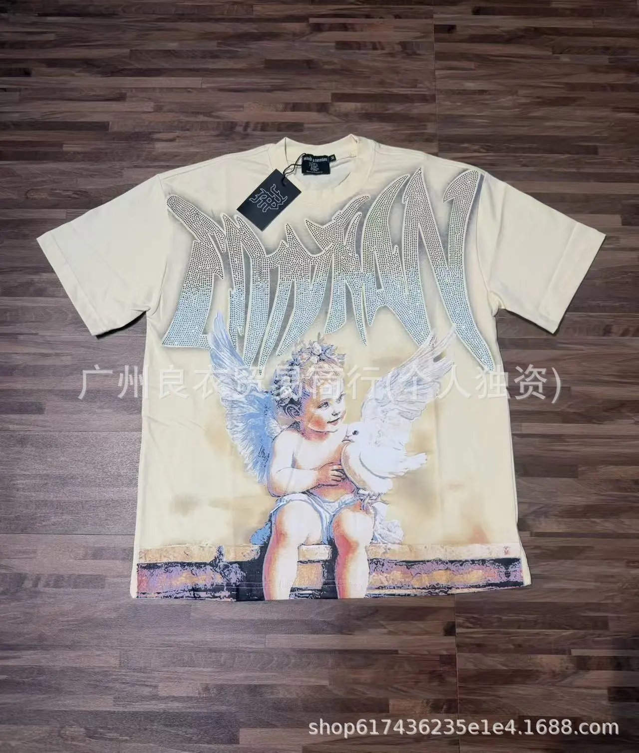 Vixed Emotion Angel Graphic Rhinestone T-Shirt Black T-Shirts