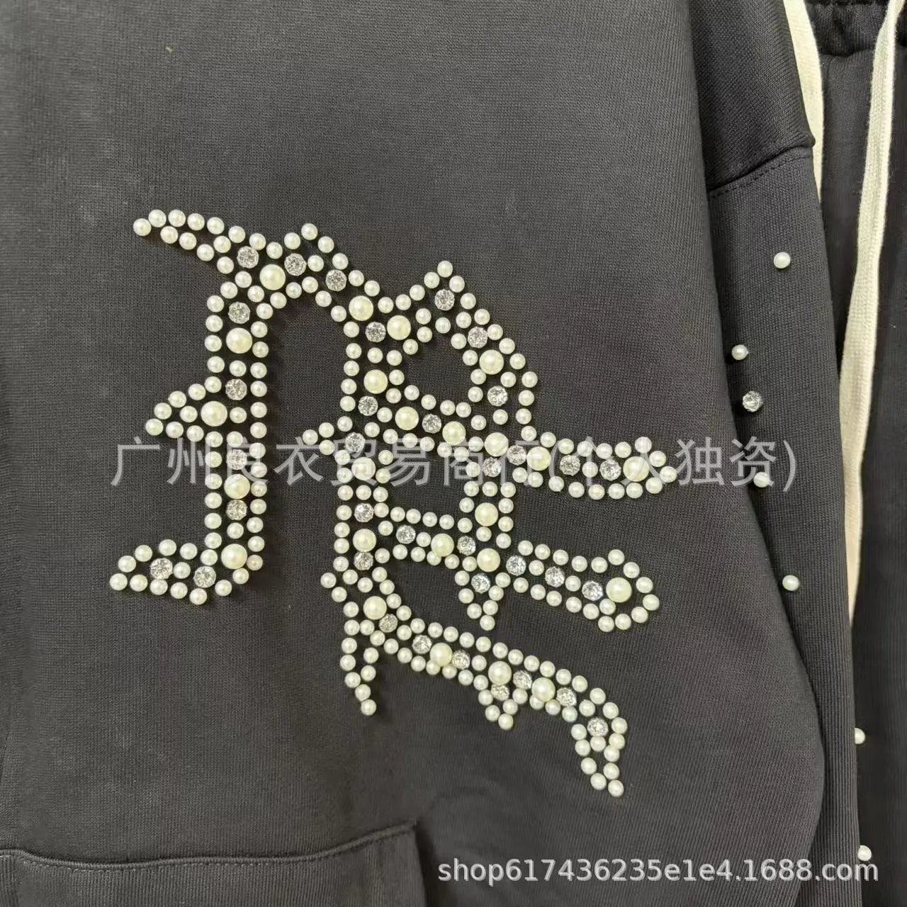 Design Rhinestone Embroidered Hoodie and Sweatpants Set Black - 5