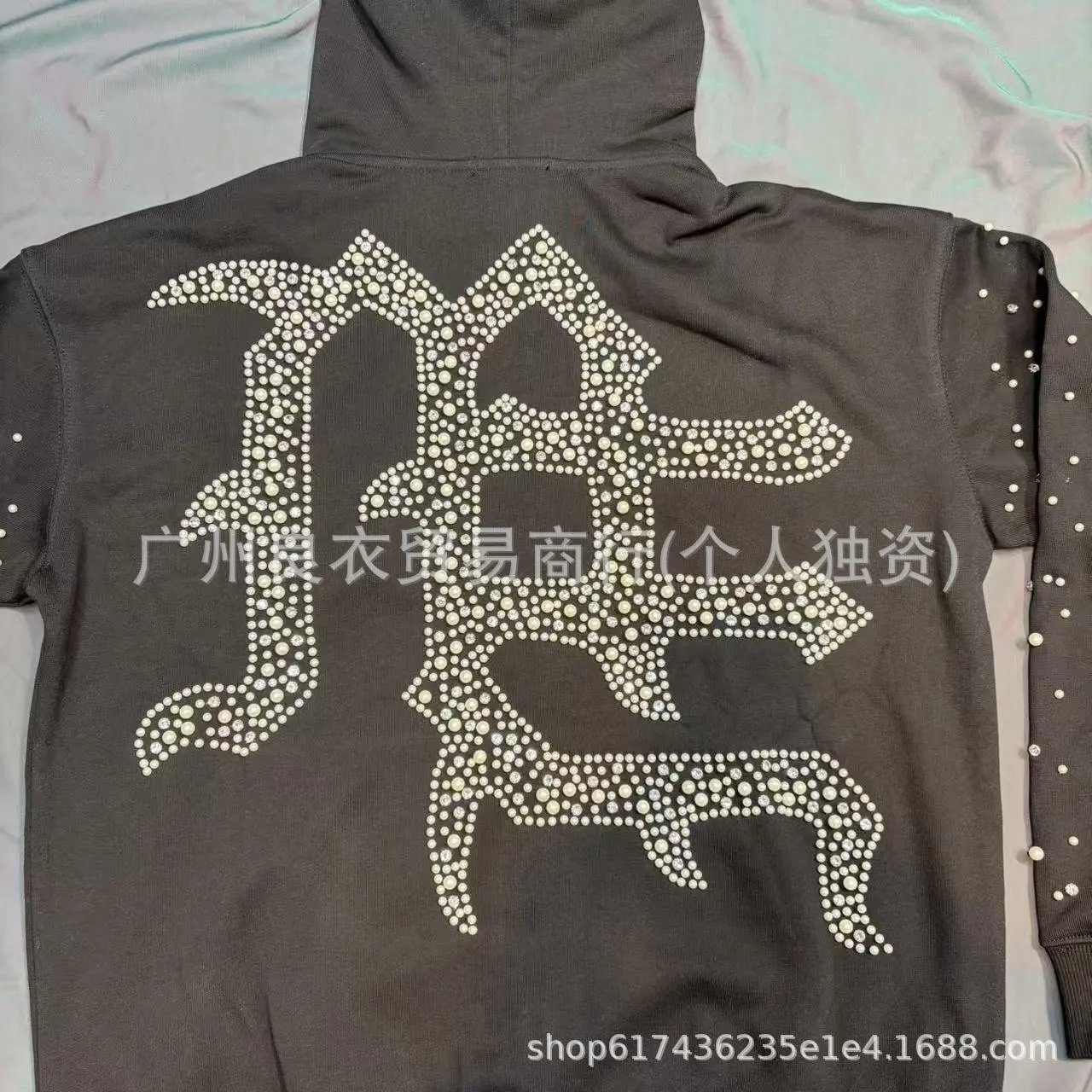 Design Rhinestone Embroidered Hoodie and Sweatpants Set Black - 12