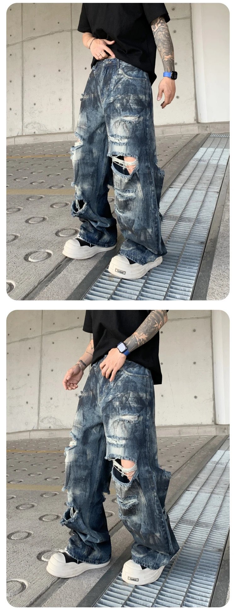 Design Distressed Oversized Baggy Jeans Gray - 11