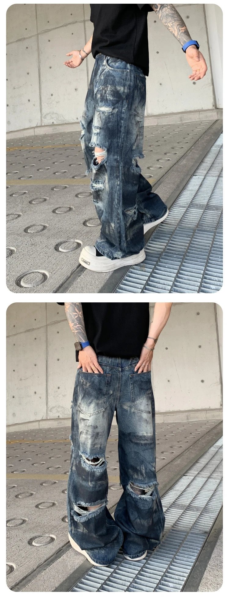 Design Distressed Oversized Baggy Jeans Gray - 19