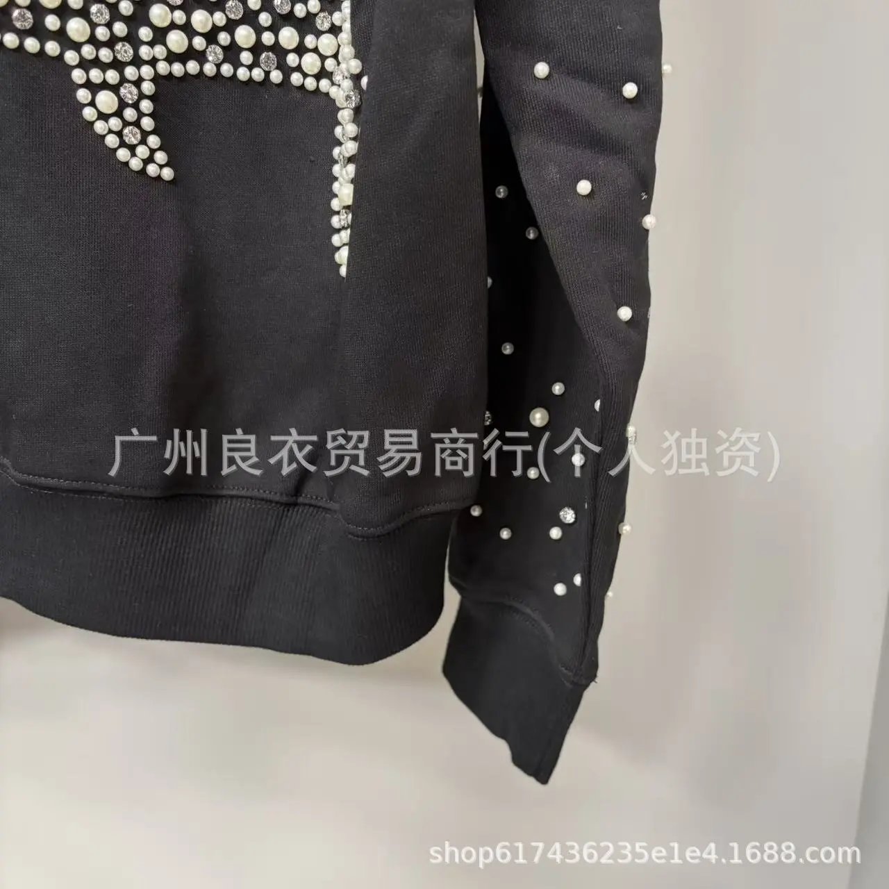 Design Rhinestone Embroidered Hoodie and Sweatpants Set Black - 9