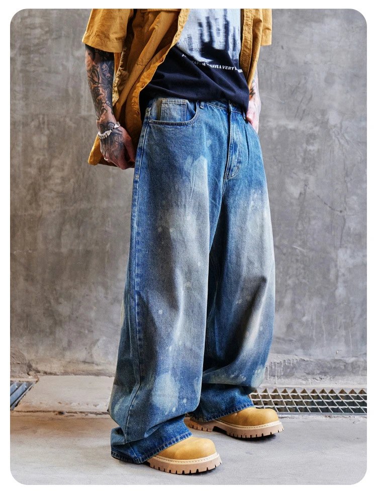 Design Distressed Oversized Baggy Jeans Gray - 30