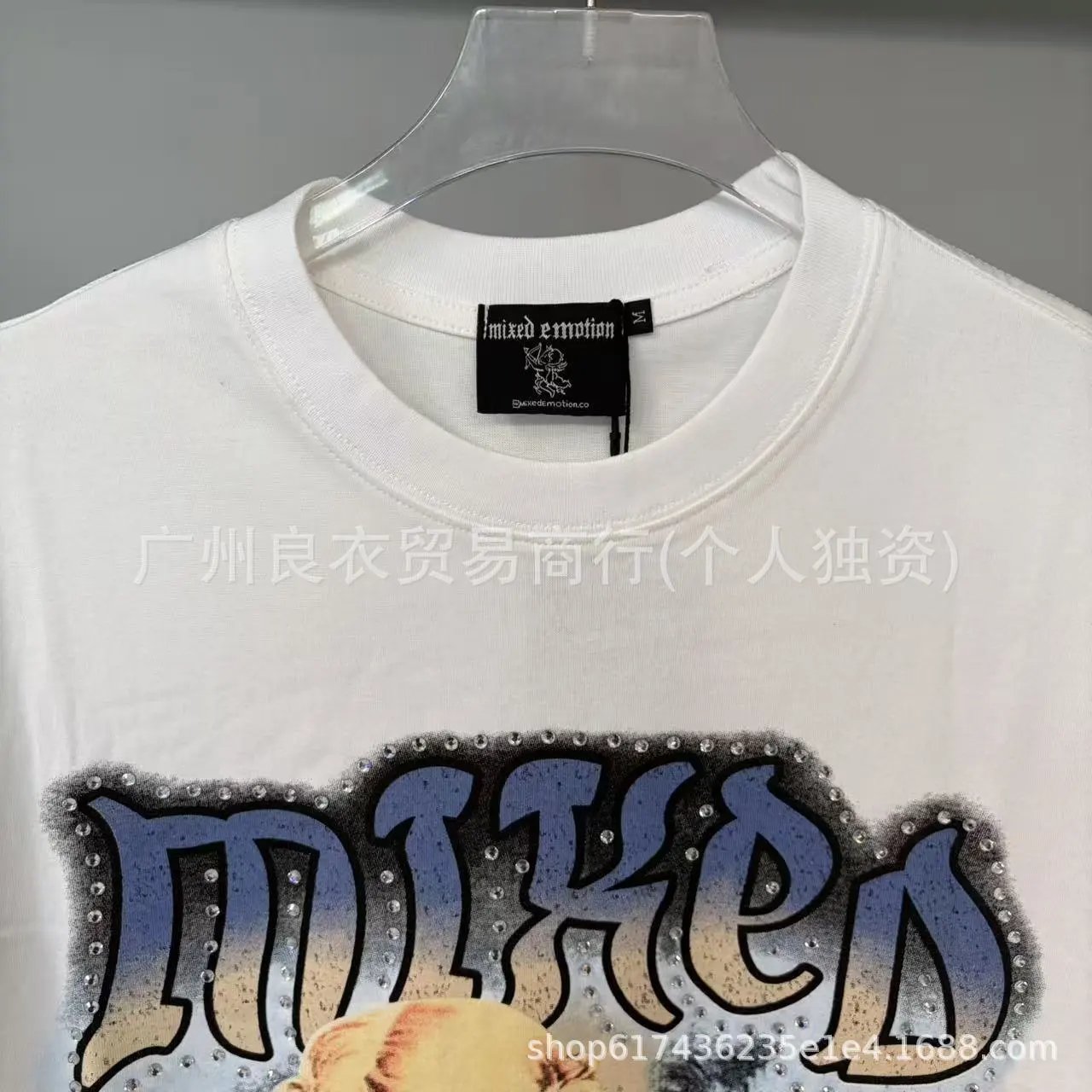 Design Mixed Emotion Angel Print Oversized T-Shirt White T-Shirts - 12