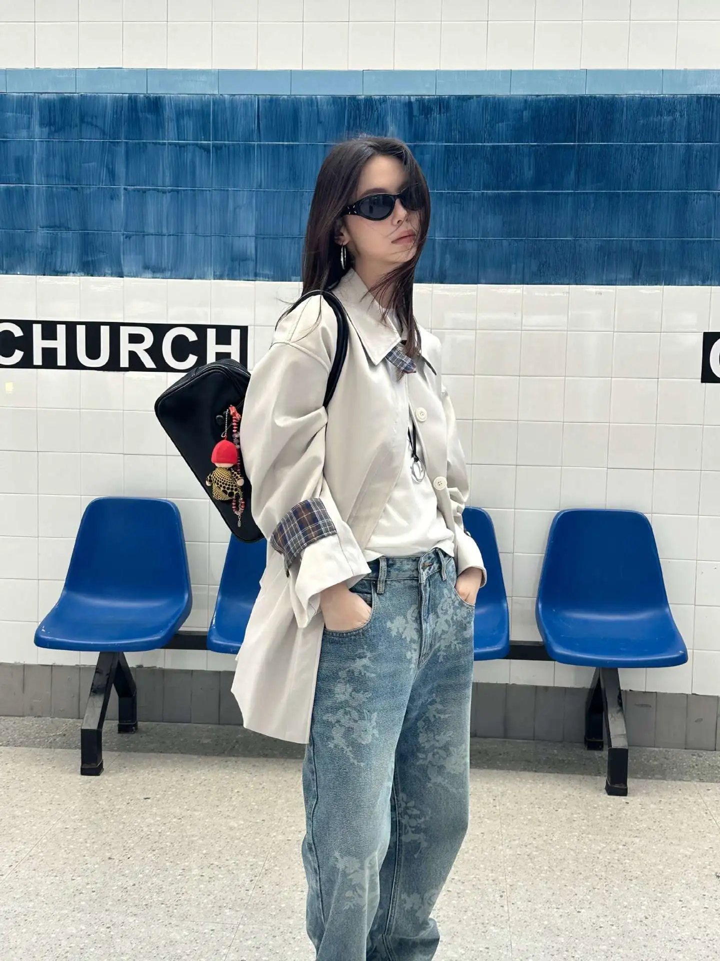 Design Floral Washed Wide-Leg Jeans Blue - 17