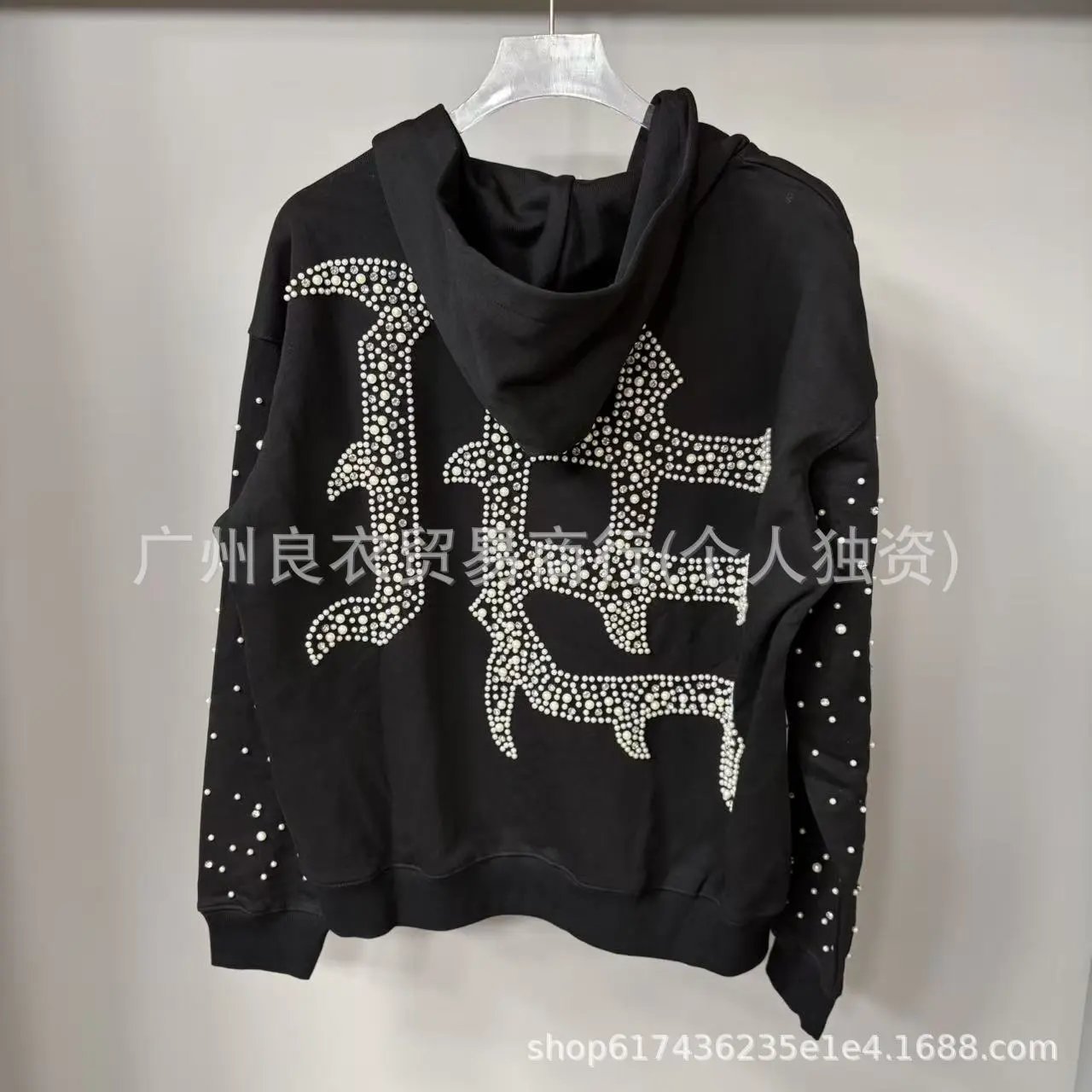 Design Rhinestone Embroidered Hoodie and Sweatpants Set Black - 7