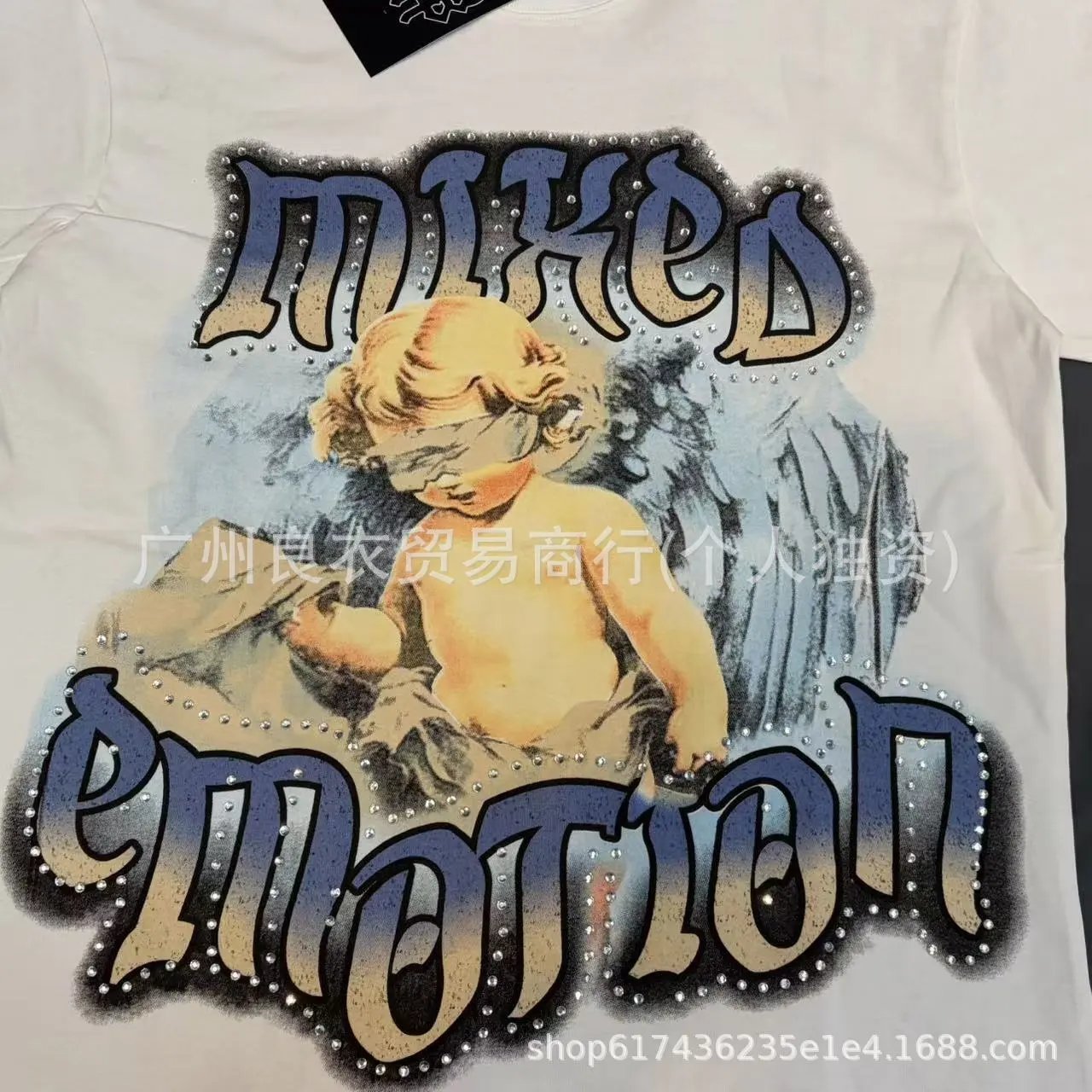 Design Mixed Emotion Angel Print Oversized T-Shirt White T-Shirts - 5
