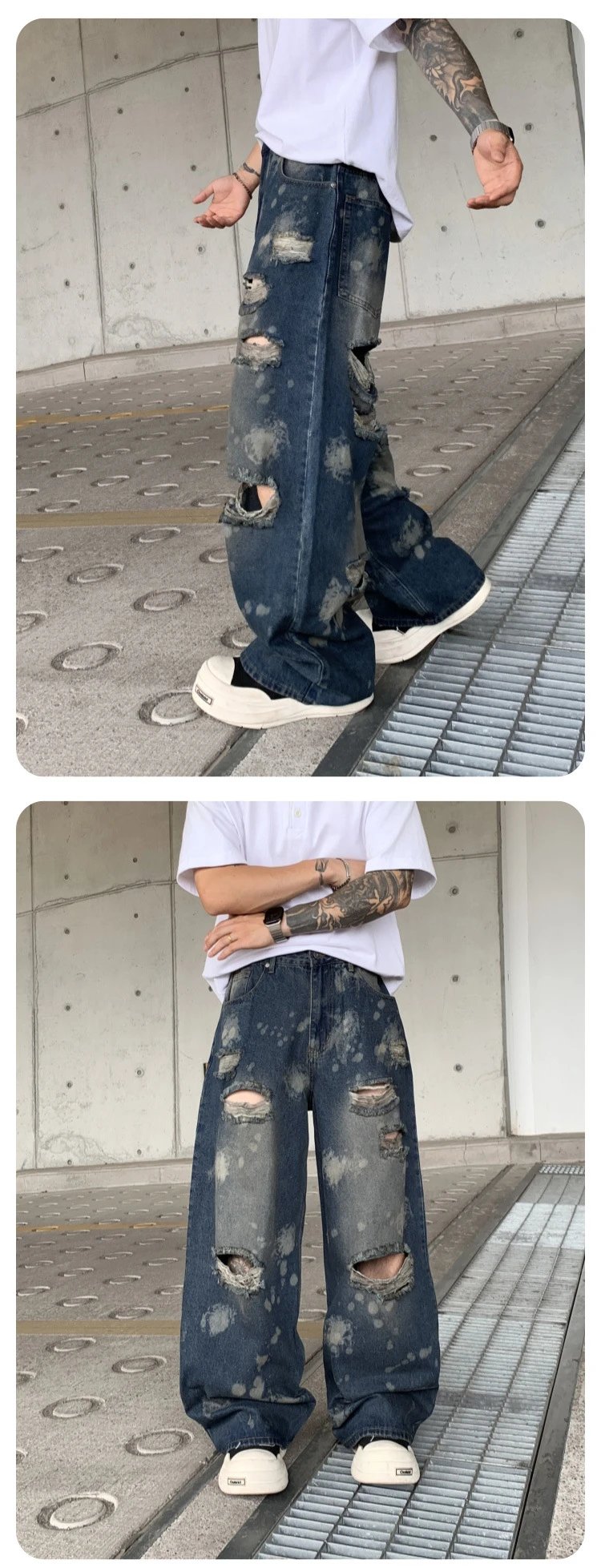 Design Distressed Oversized Baggy Jeans Gray - 22