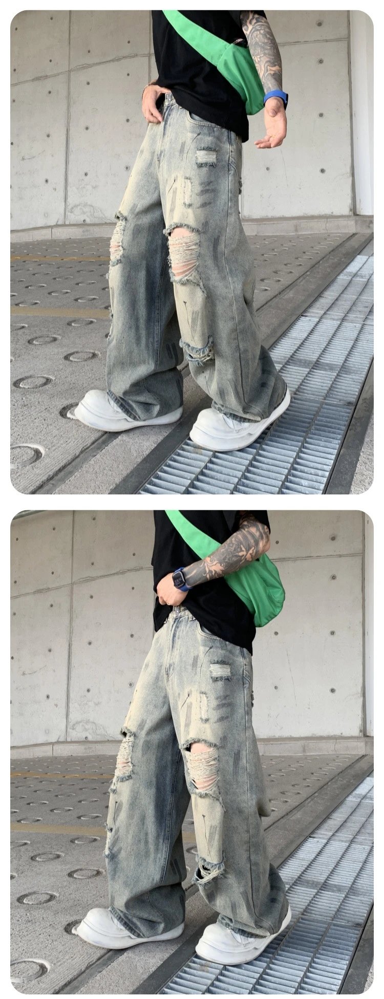 Design Distressed Oversized Baggy Jeans Gray - 35