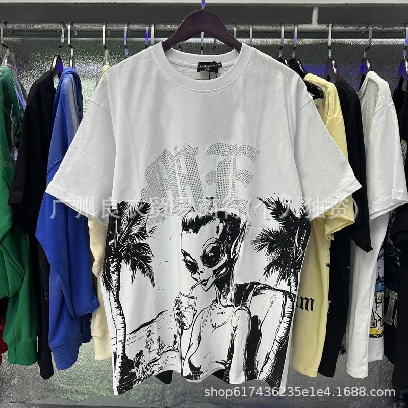 Design Graphic Print Palm Tree Alien T-Shirt Black - 18