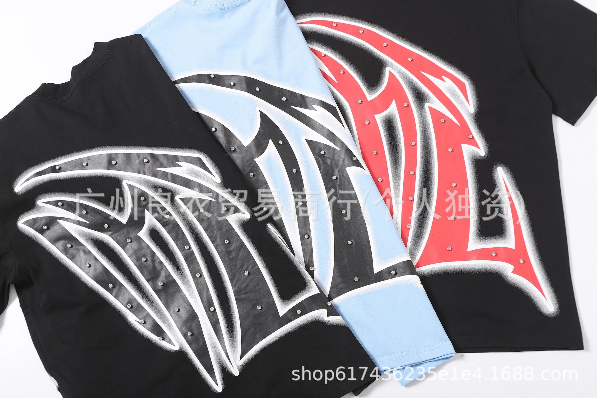 Design Graphic Embroidered Rhinestone Shorts Black - 3