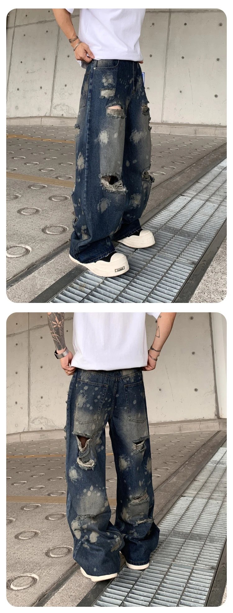 Design Distressed Oversized Baggy Jeans Gray - 25