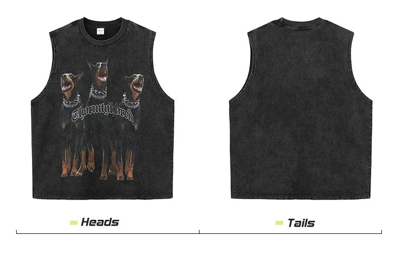 Gallery Dept. Three Dobermans Acid Wash Vest-Top Black - 15