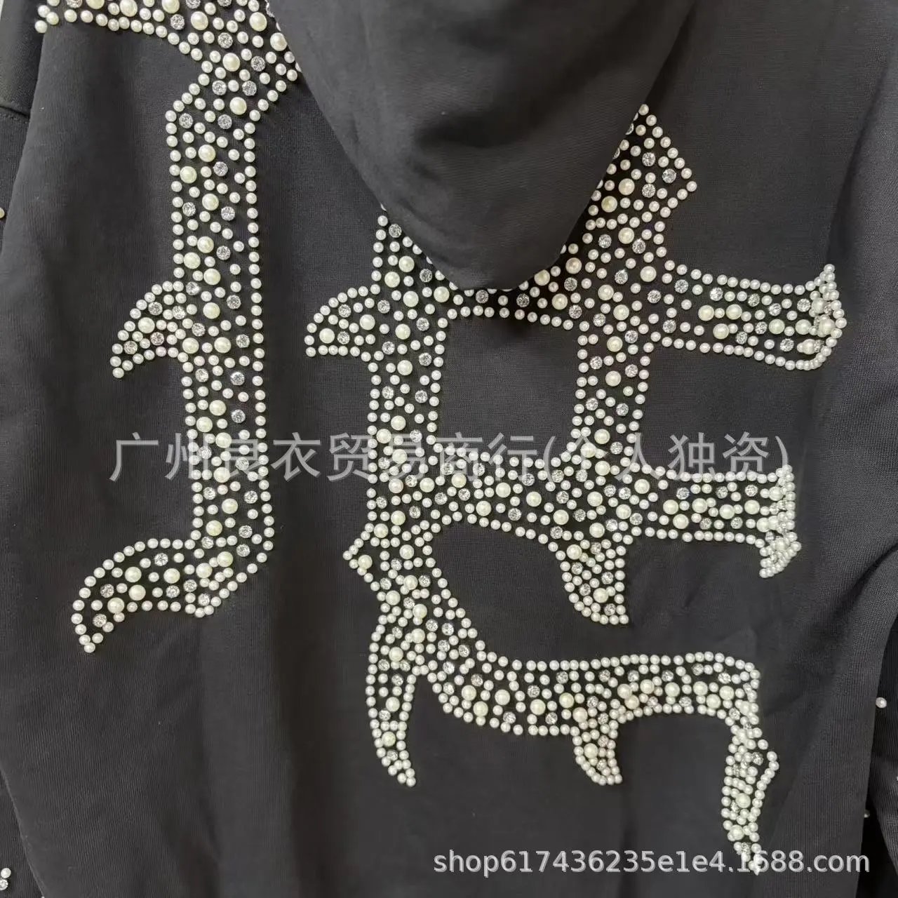 Design Rhinestone Embroidered Hoodie and Sweatpants Set Black - 8