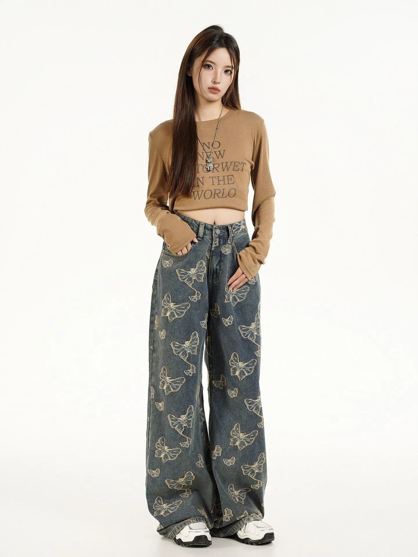 Gallery Dept. Butterfly Print Wide-Leg Jeans Blue - 14