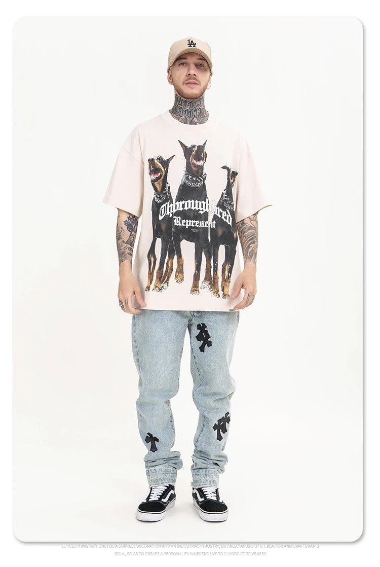 Thormaybred Represent Doberman Print Beige T-Shirt - 15