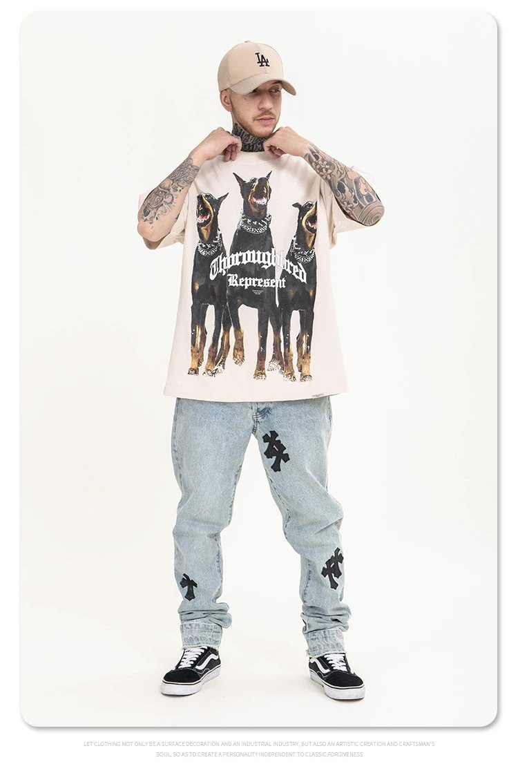Thormaybred Represent Doberman Print Beige T-Shirt - 18