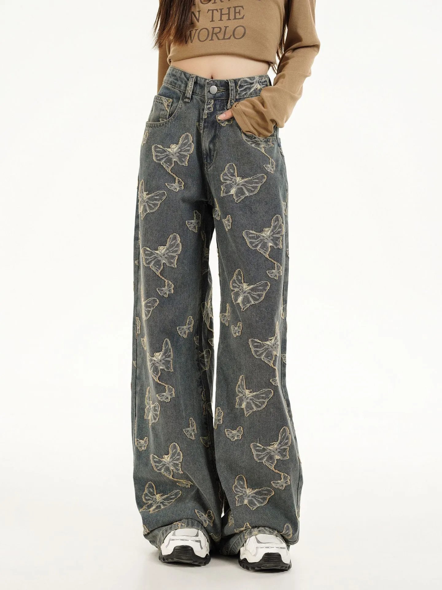 Gallery Dept. Butterfly Print Wide-Leg Jeans Blue - 13