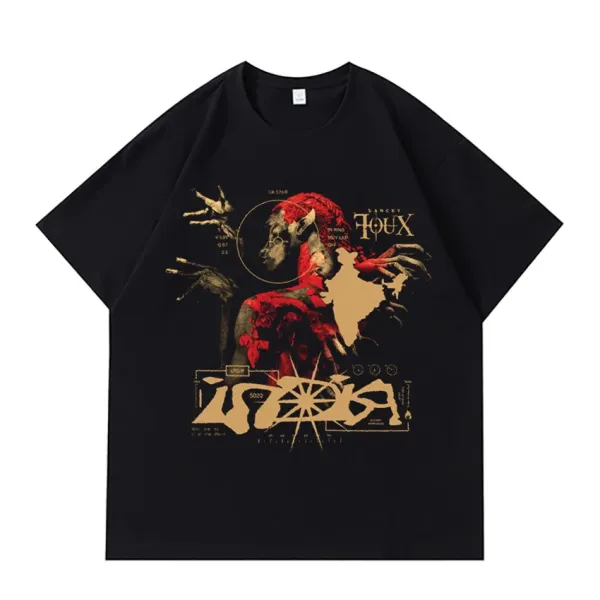 Design Foux Graphic Print Black Oversized T-Shirt - 1