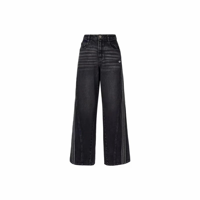 adidas Jeans Wide-Leg Three-Stripe — Women's black card size shot small