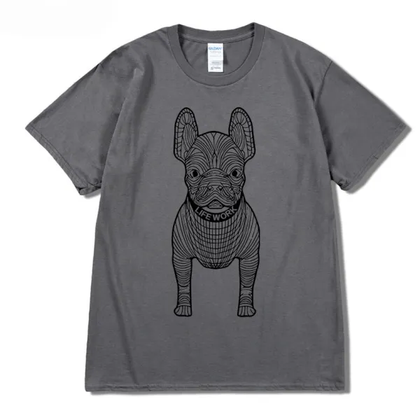 GRA French Bulldog Line Art Burgundy T-Shirt - 41