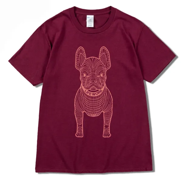 GRA French Bulldog Line Art Burgundy T-Shirt - 26