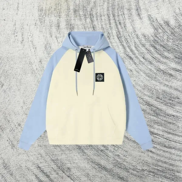 Stone Island Raglan Hoodie Cream and Light Blue - 2