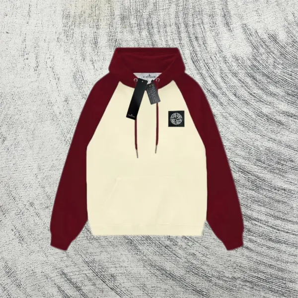 Stone Island Raglan Hoodie Cream and Light Blue - 4