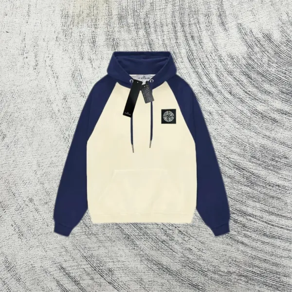 Stone Island Raglan Hoodie Cream and Light Blue - 10