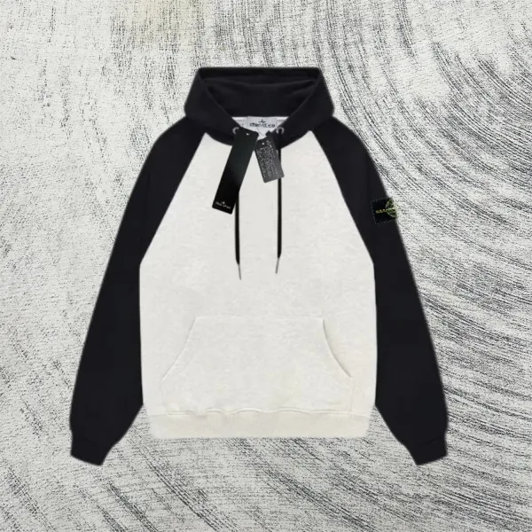 Stone Island Raglan Hoodie Cream and Light Blue - 17