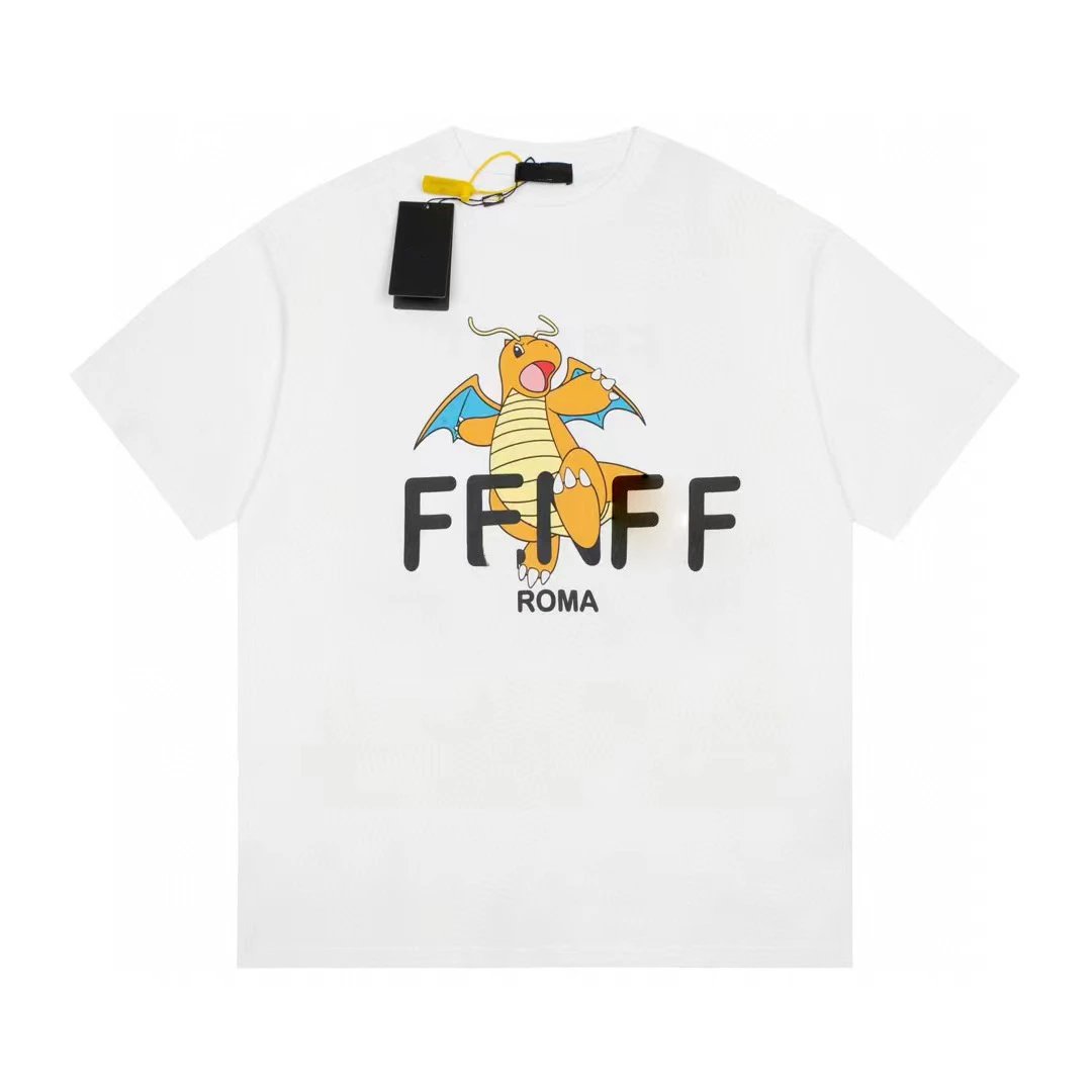 Fendi White FF Dragon Print Cotton T-Shirt