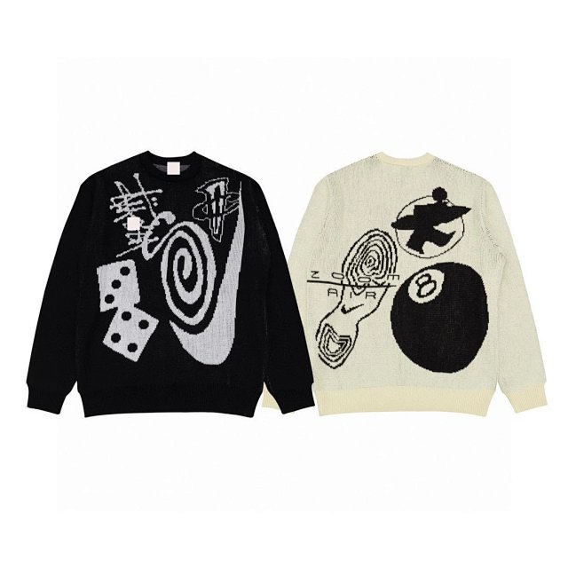 Stussy Stussy Black White Abstract Graffiti Knit Sweater - Buy on Kakobuysheetfind
