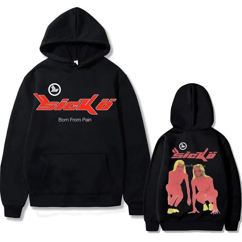 Sicko Born From Pain Black Graphic Hoodie Streetwear Pullover
