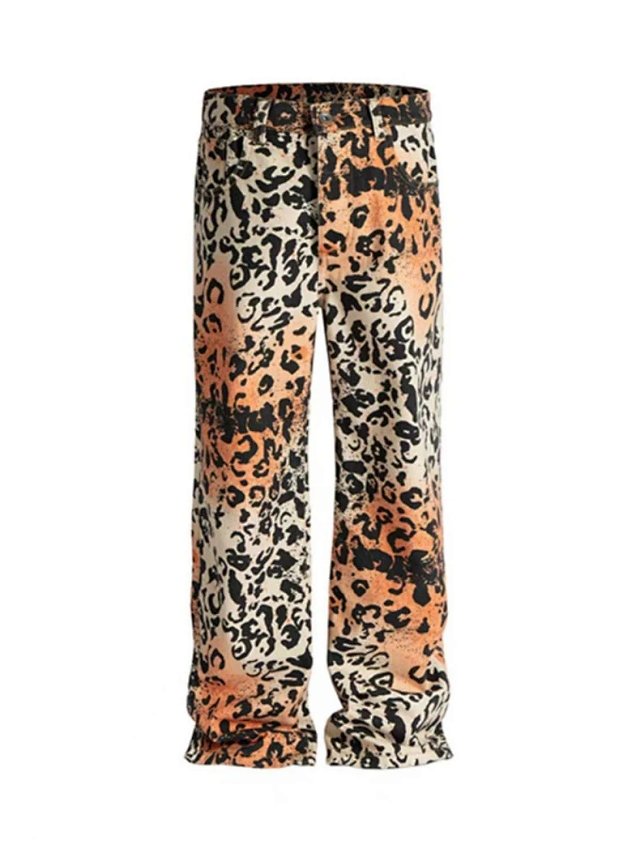 Y2K PantsY2K Orange Black Leopard Satin Wide Leg Pants - Buy on Kakobuysheetfind