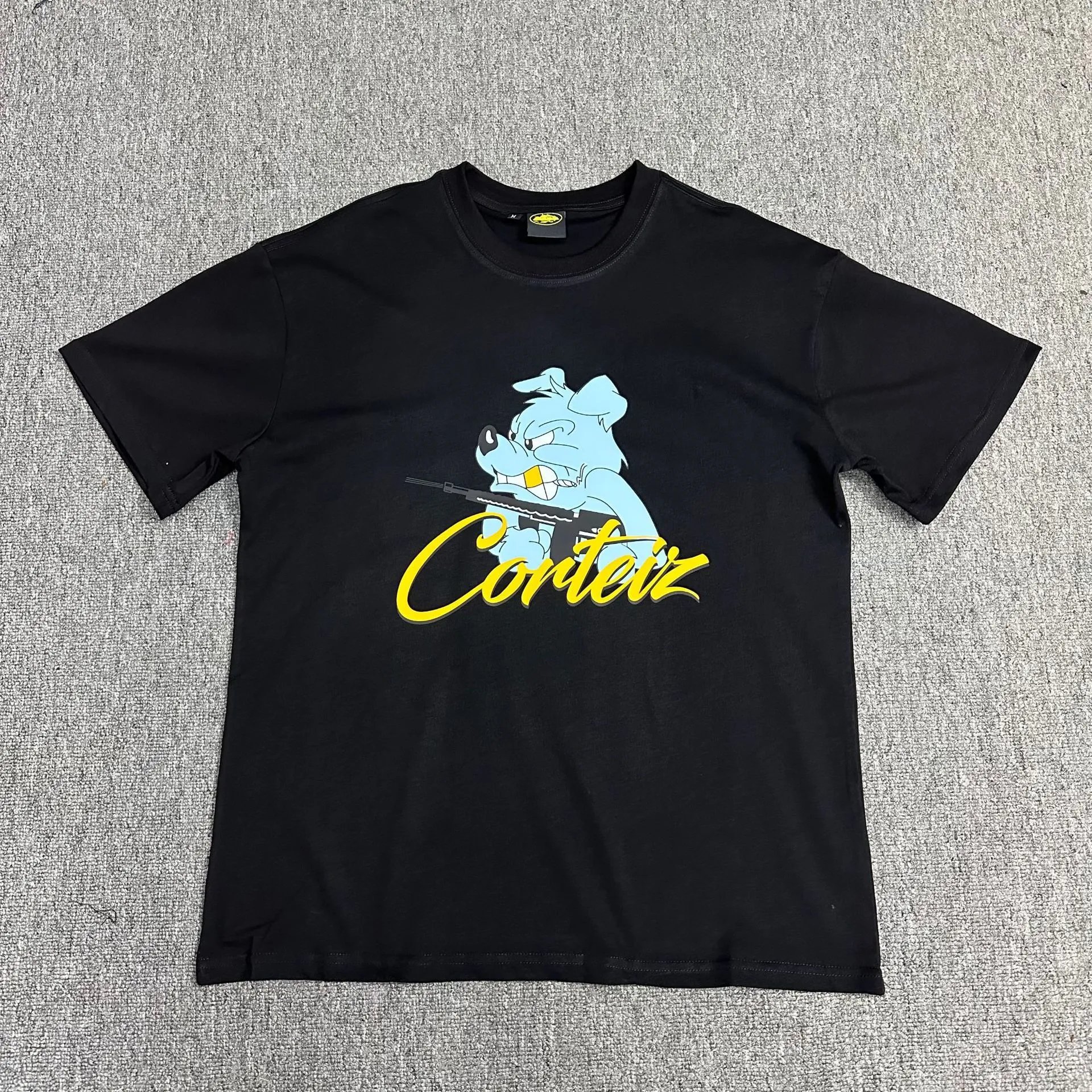 Corteiz Black Cartoon Logo Cotton Unisex Streetwear Tee
