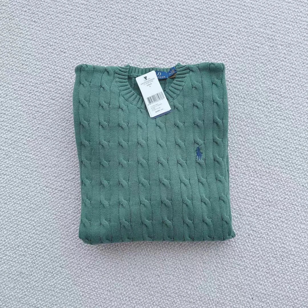 Ralph Lauren Polo Green Cable Knit Cotton Sweater