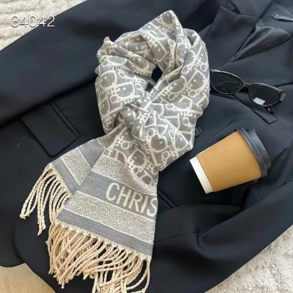 Dior Oblique Monogram Gray Beige Cashmere Scarf - 1