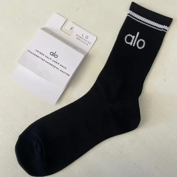 Alo Yoga Unisex Half-Crew Sock White with Light Blue Logo - 14