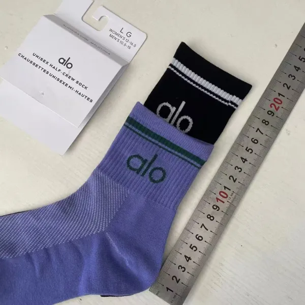 Alo Yoga Unisex Half-Crew Sock White with Light Blue Logo - 13