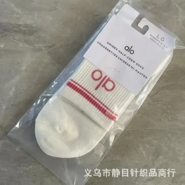 Alo Yoga Unisex Half-Crew Sock White with Red Logo - 1