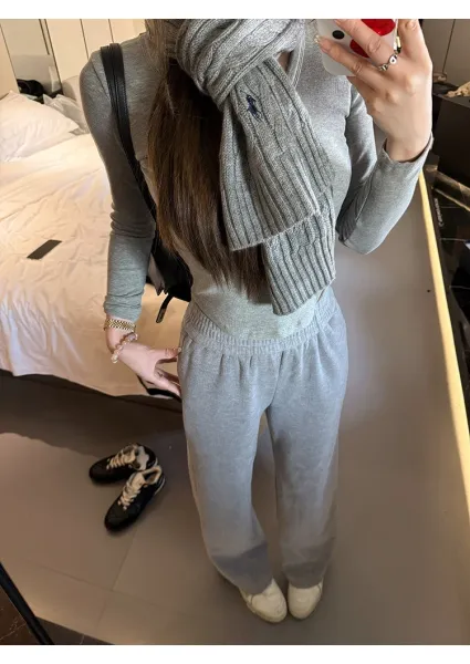 Polo Ralph Lauren Cable Knit Scarf Gray Sweater Set with Sweatpants - 1