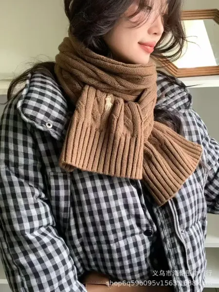 Ralph Lauren Cable Knit Wool Scarf Camel Cashmere-Scarf - 1