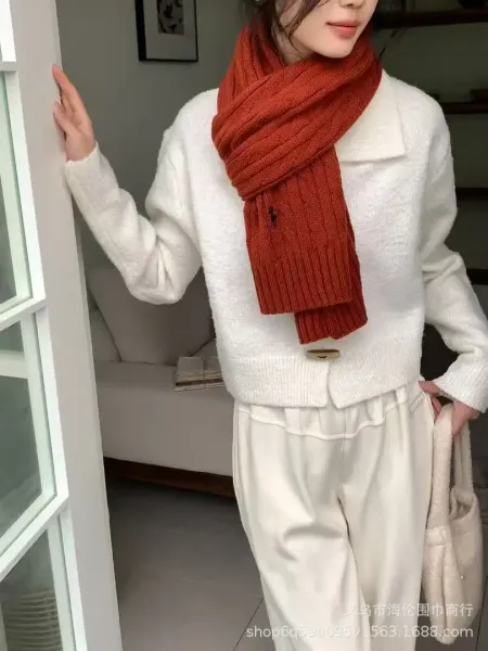 Polo Ralph Lauren Cable Knit Scarf Rust Red Cashmere-Blend Scarf - 1
