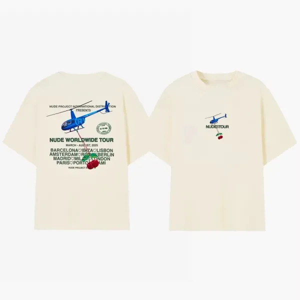 Design NUDE Project Nude Worldwide Tour Graphic T-Shirt Beige T-Shirts - 1